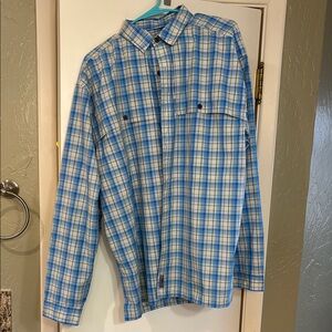 Patagonia Blue and White Plaid Button-Up Shirt